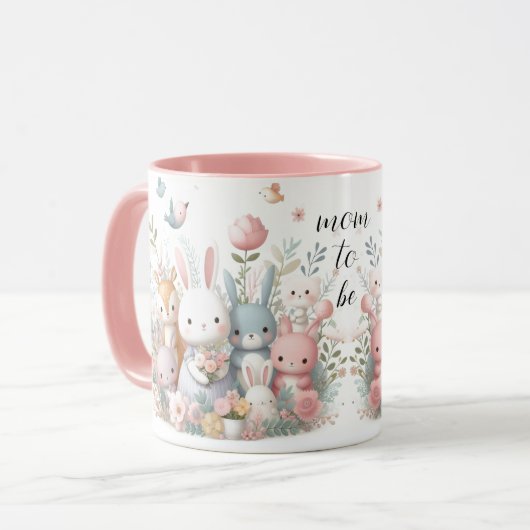 ママになる森の動物たち ピンクマグカップ マグカップ (正面左)