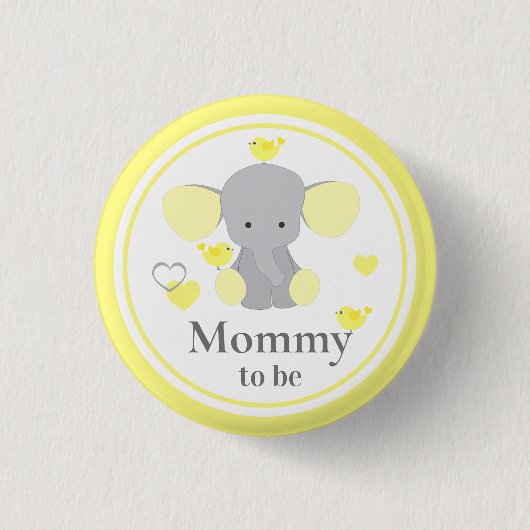 ママになる男の赤ちゃんガールシャワーエレファント 缶バッジ (正面)
