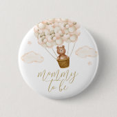 ママになる テディベア ゴールド ベビーシャワー 缶バッジ (正面)