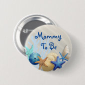 ママになる，ビーチをテーマにした赤ちゃんシャワー 缶バッジ (正面&裏面)