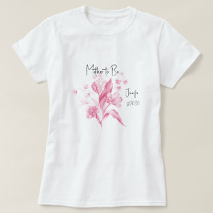 ママになる ピンクの花束 ガールベビーシャワー Tシャツ