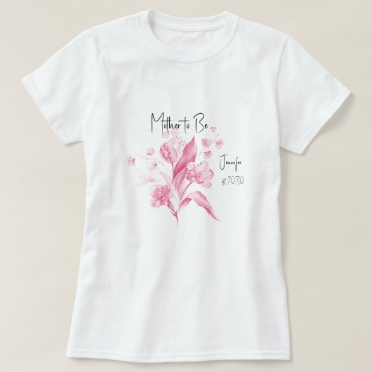 ママになる ピンクの花束 ガールベビーシャワー Tシャツ (デザイン正面)