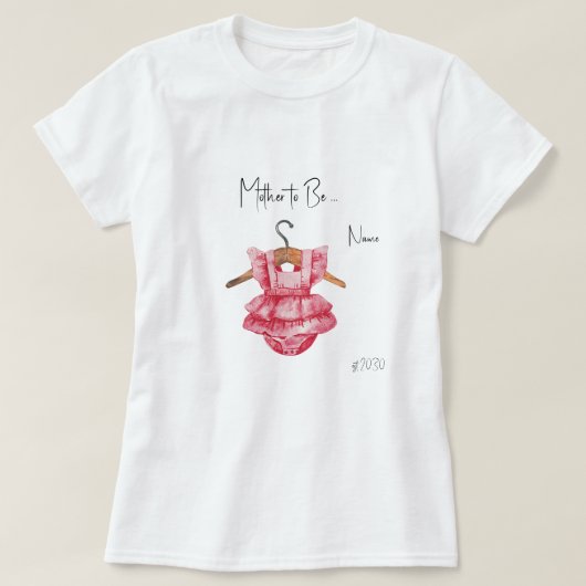 ママになる ピンクドレス 女の子 ベビーシャワー Tシャツ (デザイン正面)