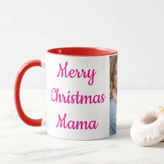 ママにメリークリスマス　オリジナル写真マグカップ　赤色 マグカップ