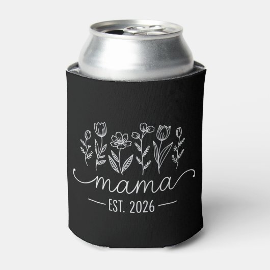 ママに昇格 2026年 花柄 妊娠 新米ママ 缶クーラー (缶正面)