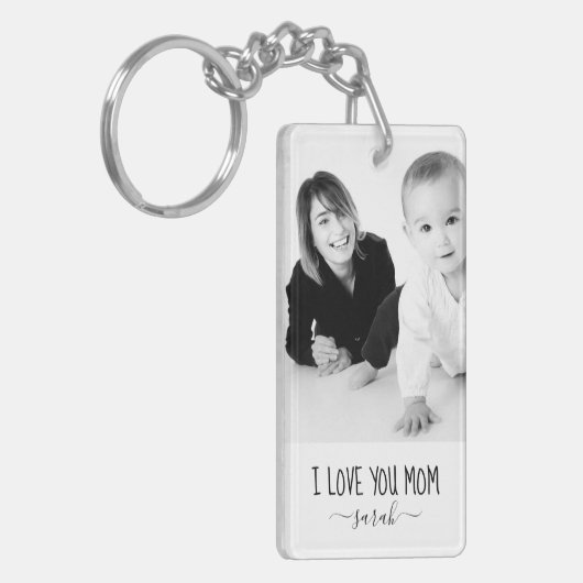 ママのことが大好きよ 現代風モノクロ カスタムフォト キーホルダー (正面左)