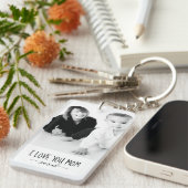 ママのことが大好きよ 現代風モノクロ カスタムフォト キーホルダー (正面右)