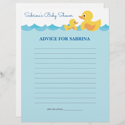 ママのためのアドバイスラバーダック赤ちゃんシャワーゲーム (正面/裏面)