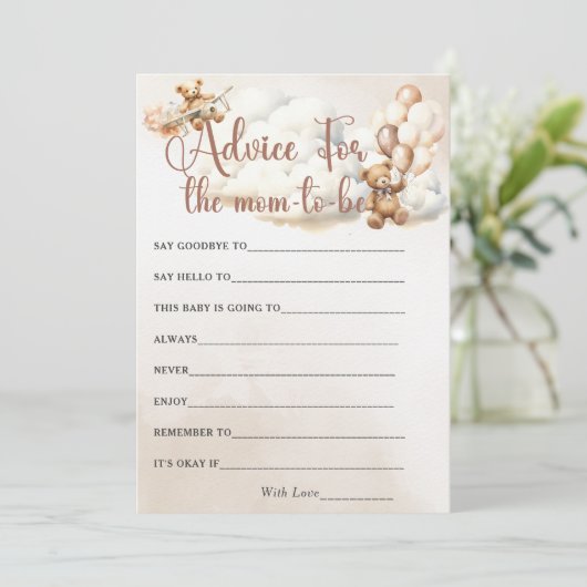 ママのためのアドバイス赤ちゃんシャワーゲームかわいいクマ 招待状 (スタンド正面)