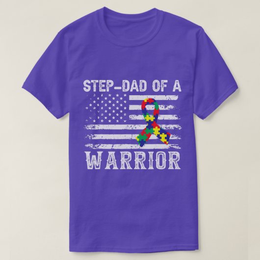 ママのための戦士の自閉症の意識のStepDadパパ Tシャツ (デザイン正面)