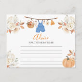 ママのための男の子服カボチャ赤ちゃんシャワーアドバイス エンクロージャーカード (正面)