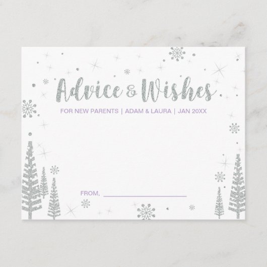 ママのための紫の赤ちゃんシャワーアドバイスカード アドバイスカード (正面)