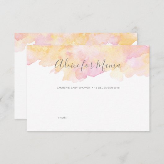 ママのためのCardsピンクの水彩画のベビーシャワーのアドバイス 招待状 (正面/裏面)