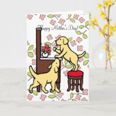 ママのイエロー・ラブラドール・レトリーバーパピーデュオ カード (黄色い花)