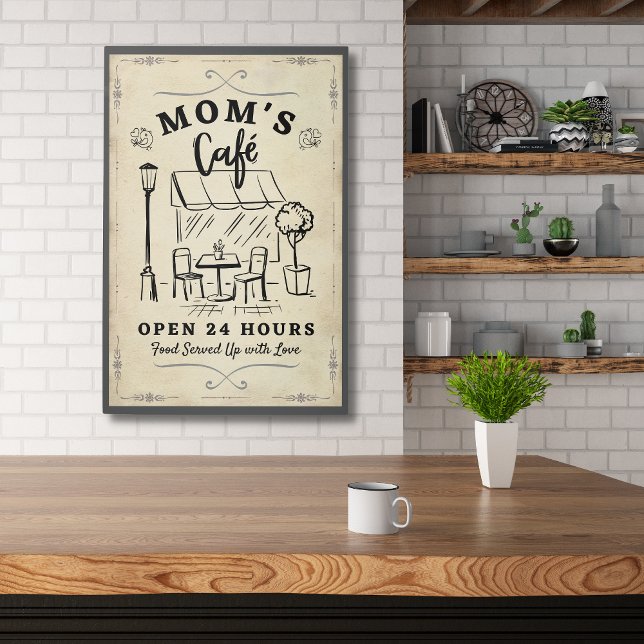 ママのカフェヴィンテージインスパイアメタル記号 メタルプリント (クリエイターアップロード済み)