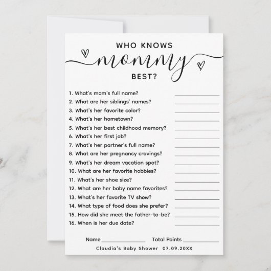 ママのカードを知っている赤ちゃんシャワーゲ最高のーム 招待状 (正面)