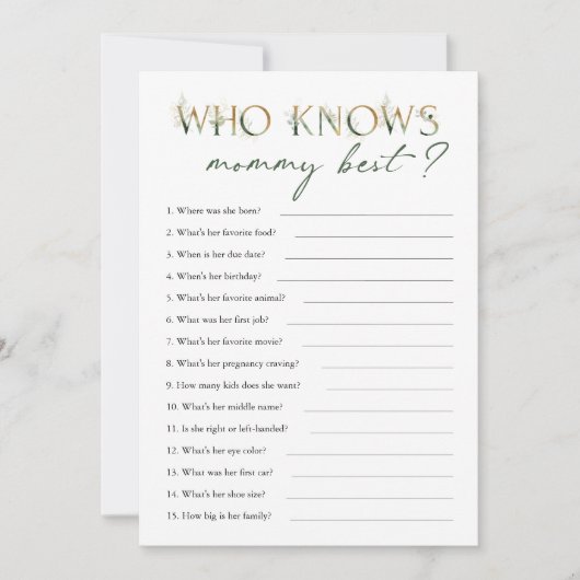 ママのカードを知る緑と金ゴールドの赤ちゃんシャワー 招待状 (正面)