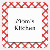ママのキッチンカスタムことわざ赤チェックのステッカー スクエアシール (正面)