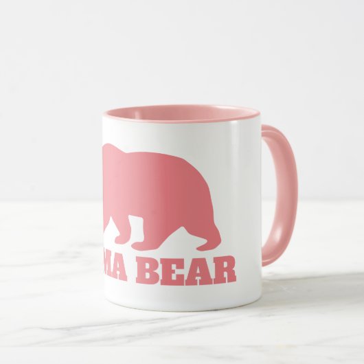 ママのクマのシルエットコーヒーマグとピンクの柄 マグカップ (正面右)
