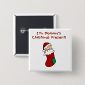 ママのクリスマスプレゼントTシャツとプレゼント 缶バッジ (正面&裏面)