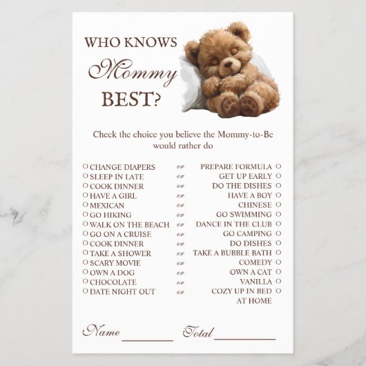 ママのゲームを知っているかわいい眠るテディベア最高のー チラシ (正面)