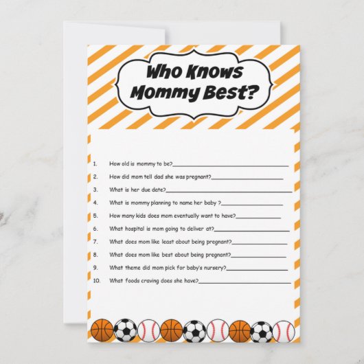 ママのゲームを知っているスポーツの赤ん最高のだシャワー 招待状 (正面)