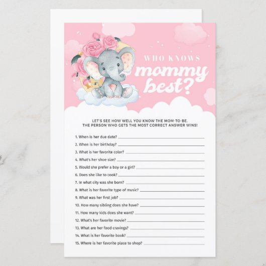 ママのゲームを知っているピンクのフローラ象最高の象 (正面/裏面)