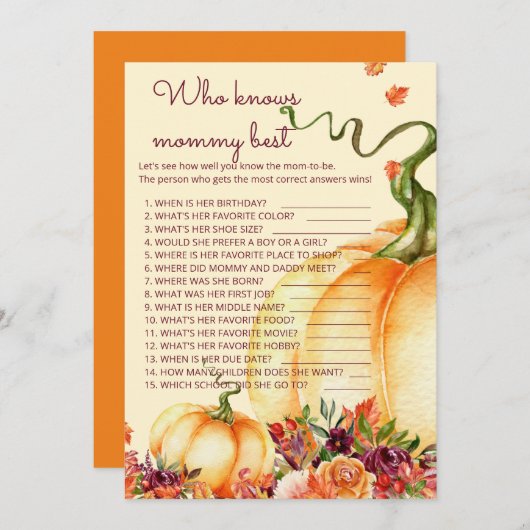 ママのゲームを知っているリトルカボチャ最高の 招待状 (正面/裏面)