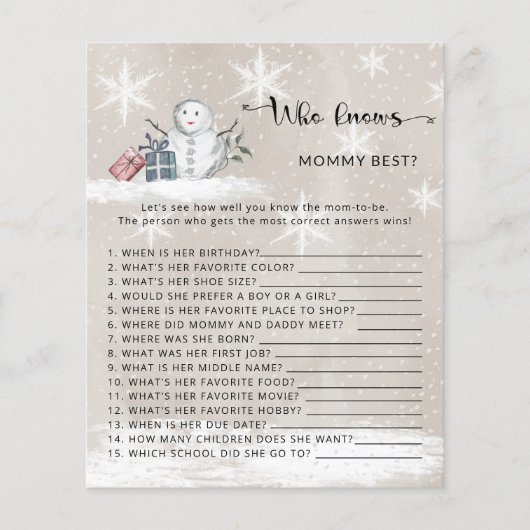 ママのゲームを知っている冬の赤ん最高のだシャワー (正面)