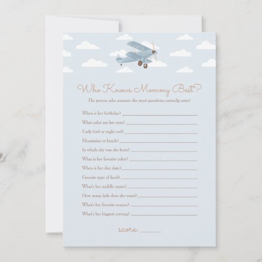 ママのゲームを知っている飛行機の赤ん最高のだシャワー 招待状 (正面)