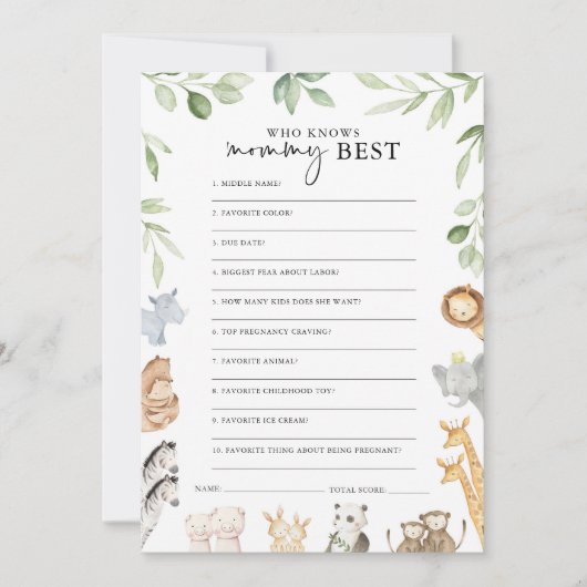 ママのゲームを知るノアの箱舟の赤ん最高のだシャワー 招待状 (正面)