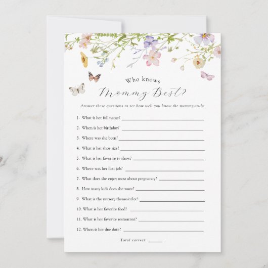 ママのゲームカードを知っている野生の蝶 招待状 (正面)