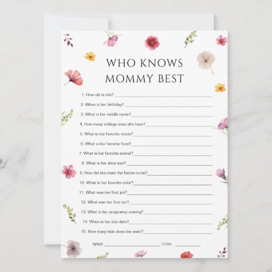 ママのゲームカードを知っている開花シャワーのベビー 招待状 (正面)