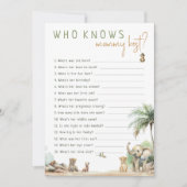 ママのゲームカードを知る最高のサファリ動物 招待状 (正面)