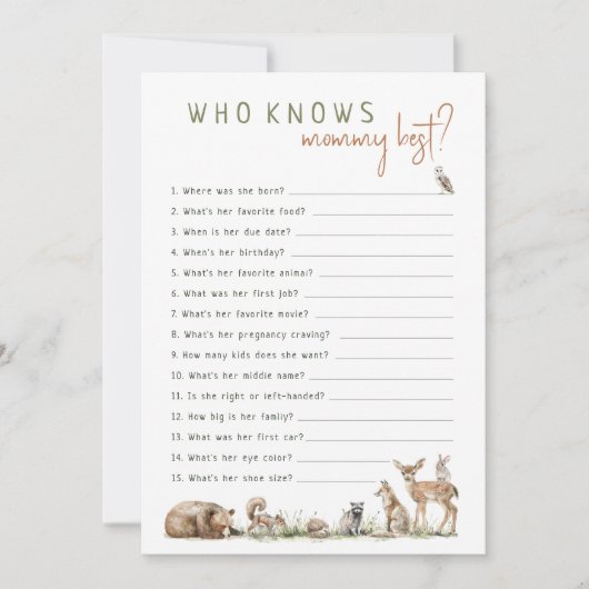 ママのゲームカードを知最高のる森林動物 招待状 (正面)