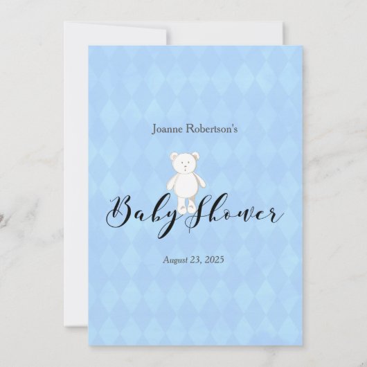 ママのシャワーゲームを知っている白いテディ最高のベアー 招待状 (裏面)