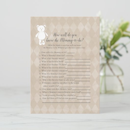 ママのシャワーゲームを知っている白いテディ最高のベアー 招待状 (スタンド正面)