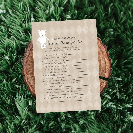ママのシャワーゲームを知っている白いテディ最高のベアー 招待状