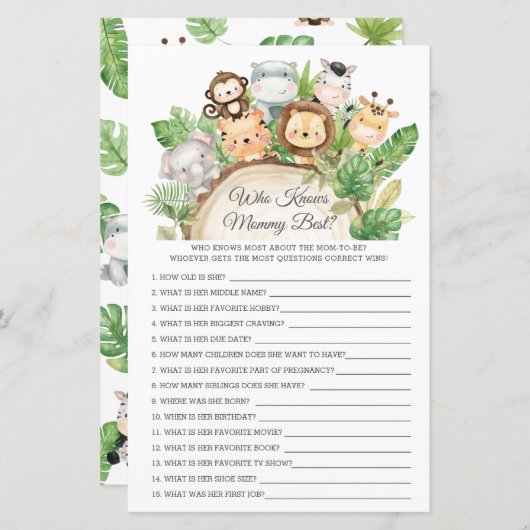 ママのシャワーゲームを知っ最高のているジャングルの動物 (正面/裏面)