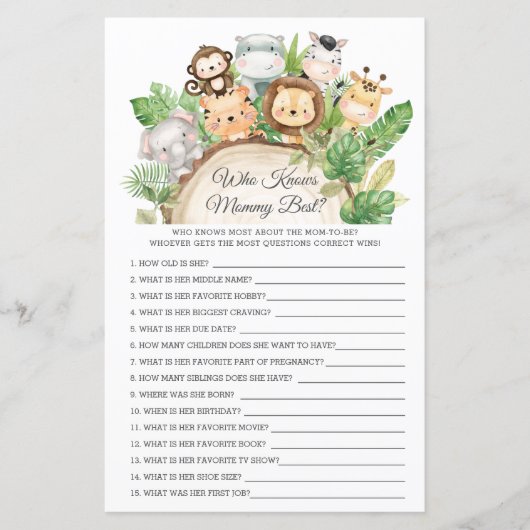 ママのシャワーゲームを知っ最高のているジャングルの動物 (正面)