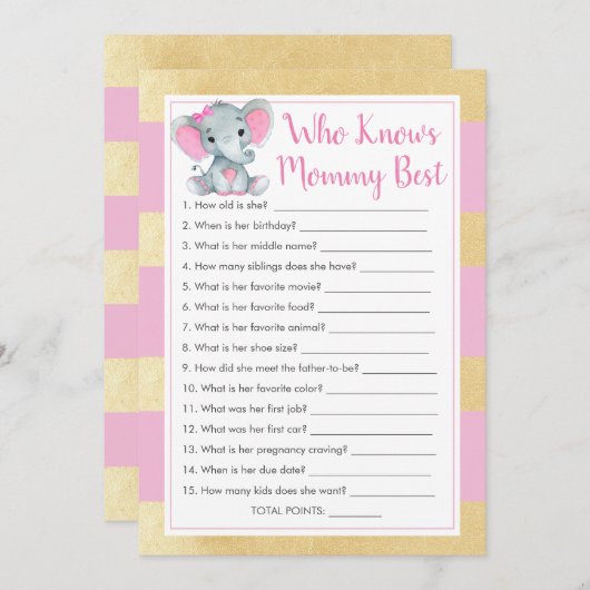 ママのシャワーゲームを知っ最高のているゾウ 招待状 (正面/裏面)