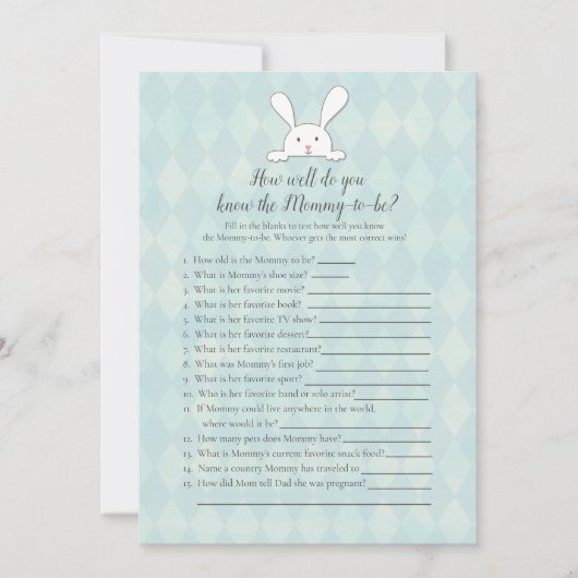 ママのシャワーゲームを知っ最高のているホワイトバニー 招待状 (正面)