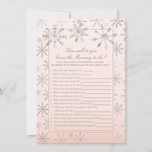 ママのシャワーゲームを知るピンク最高ののスノーフレーク 招待状 (正面)