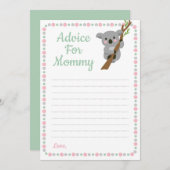 ママのシャワーゲームピンクの女の子のためのコアラ熊アドバイス アドバイスカード (正面/裏面)