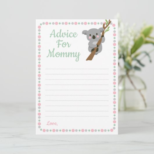 ママのシャワーゲームピンクの女の子のためのコアラ熊アドバイス アドバイスカード (スタンド正面)
