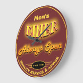 ママのダイナーまたは任意の名前ブルゴーニュのネオンルック – ラージ壁時計 (傾斜)