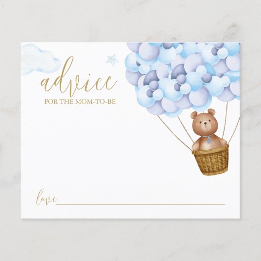 ママのテディベア青の赤ちゃんシャワーカード用アドバイス (正面)