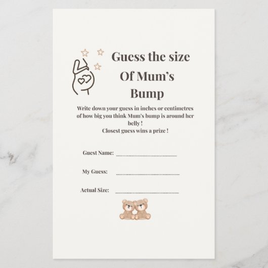 ママのバンプのサイズを推測 – Twin Baby Shower Ga チラシ (正面)