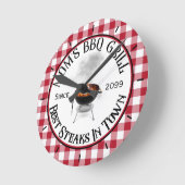 ママのバーベキューが町最高ののステーキを焼く ラウンド壁時計 (傾斜)