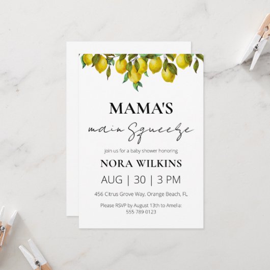 ママのパートナー シトラス ベイビー シャワーの招待状 招待状 (正面/裏面インサイチュ)